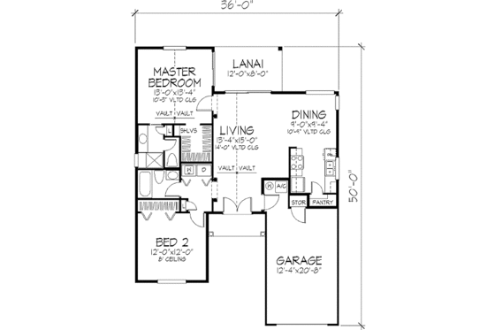 Floor Plan - Main Floor for Mediterranean House Plan #320-420 - 2 bed, 2 bath