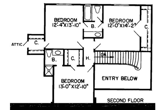Floor Plan - Upper Floor for European House Plan #312-487 - 4 bed, 4 bath