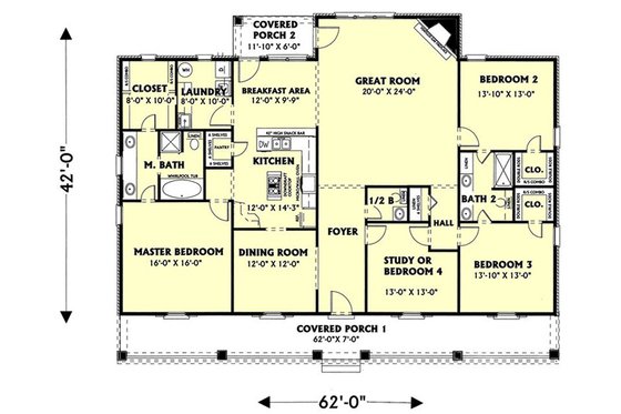 Floor Plan - Main Floor for Country House Plan #44-125 - 4 bed, 2.5 bath