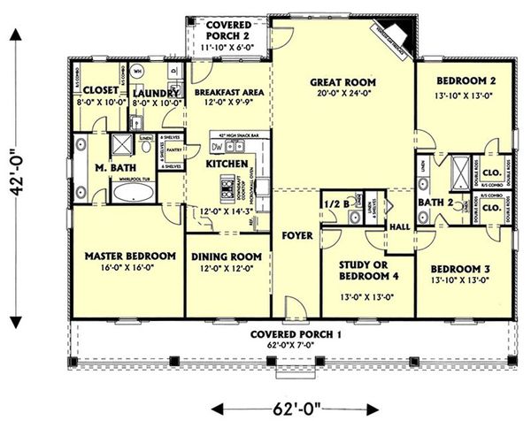 Architectural House Design - Country Floor Plan - Main Floor Plan #44-125