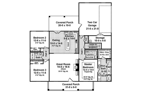 Floor Plan - Main Floor for Country House Plan #21-393 - 3 bed, 2 bath