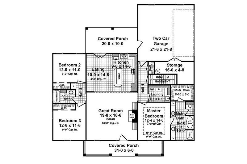 Architectural House Design - Floor Plan - Main Floor for Country House Plan #21-393 - 3 bed, 2 bath