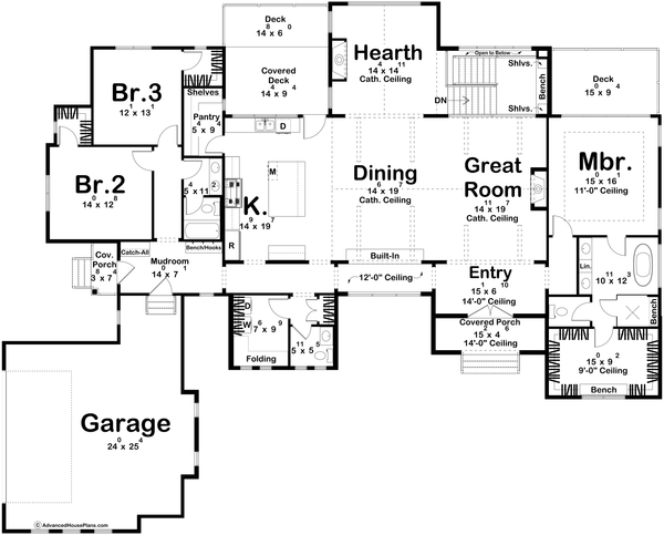Architectural House Design - Floor Plan - Main Floor for Cottage House Plan #455-797 - 3 bed, 3 bath