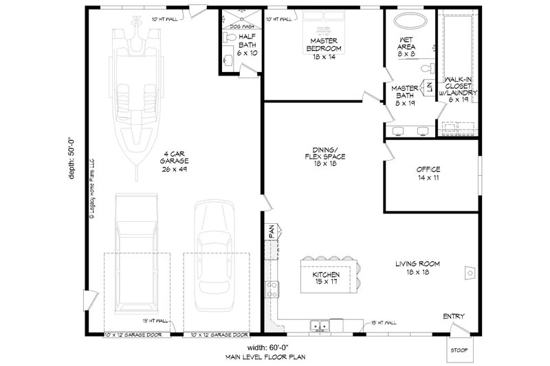 House Blueprint - Floor Plan - Main Floor for Modern House Plan #932-844 - 1 bed, 1.5 bath