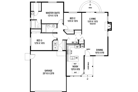 Floor Plan - Main Floor for Modern House Plan #60-123 - 3 bed, 2 bath
