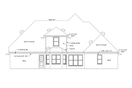 Exterior - Rear Elevation for European House Plan #424-184 - 4 bed, 3 bath
