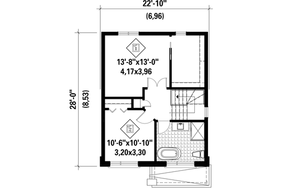 Floor Plan - Upper Floor for Contemporary House Plan #25-4389 - 2 bed, 1 bath