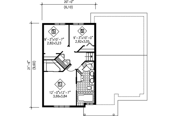 Floor Plan - Upper Floor for Colonial House Plan #25-4259 - 3 bed, 1 bath