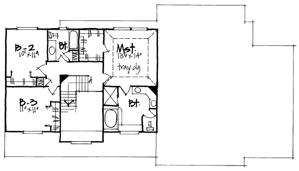 Floor Plan - Upper Floor for Traditional House Plan #308-210 - 3 bed, 2.5 bath