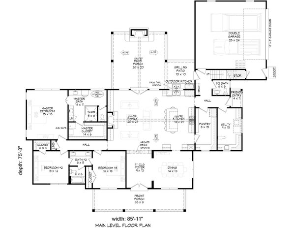 House Blueprint - Floor Plan - Main Floor for Farmhouse House Plan #932-1463 - 3 bed, 2.5 bath