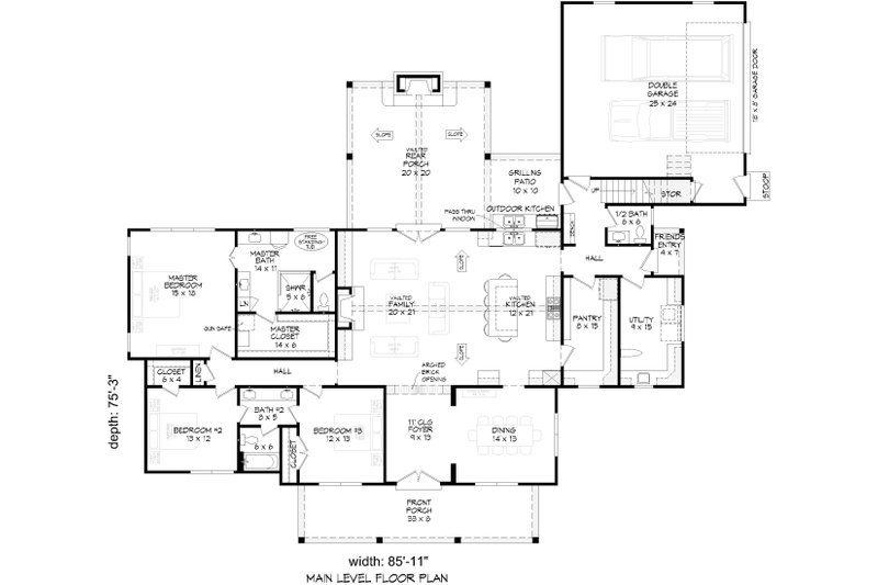 House Blueprint - Floor Plan - Main Floor for Farmhouse House Plan #932-1463 - 3 bed, 2.5 bath