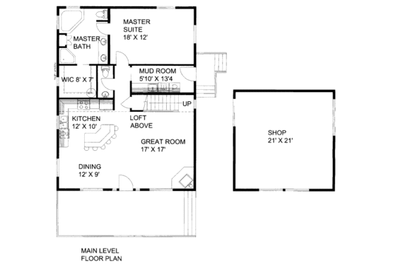Floor Plan - Main Floor for Cabin House Plan #117-760 - 2 bed, 2.5 bath