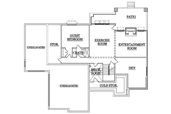 Floor Plan - Lower Floor for Ranch House Plan #5-243 - 3 bed, 3.5 bath
