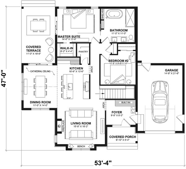 Dream House Plan - Floor Plan - Main Floor 1 for European House Plan #23-1020 - 2 bed, 1 bath