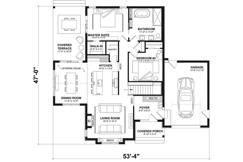 Dream House Plan - Floor Plan - Main Floor 1 for European House Plan #23-1020 - 2 bed, 1 bath