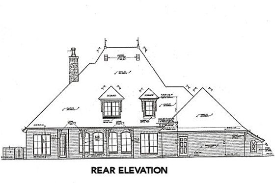 Exterior - Rear Elevation for European House Plan #310-651 - 4 bed, 3.5 bath