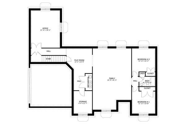 House Blueprint - Ranch Floor Plan - Lower Floor Plan #1060-258