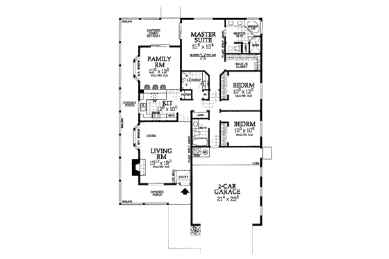 Floor Plan - Main Floor for Ranch House Plan #72-335 - 3 bed, 2 bath