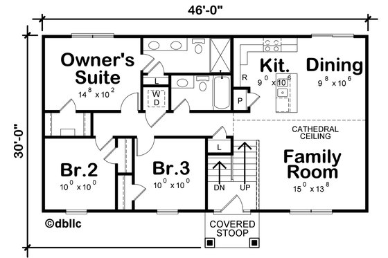 Floor Plan - Main Floor for Traditional House Plan #20-2347 - 3 bed, 2 bath
