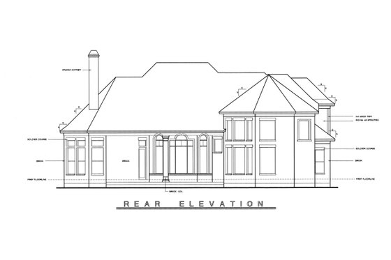 Exterior - Rear Elevation for European House Plan #20-2043 - 4 bed, 3.5 bath