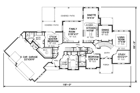 Floor Plan - Main Floor for European House Plan #65-247 - 5 bed, 5.5 bath