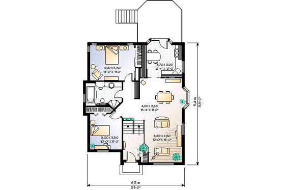 Floor Plan - Main Floor for European House Plan #23-1014 - 2 bed, 1 bath