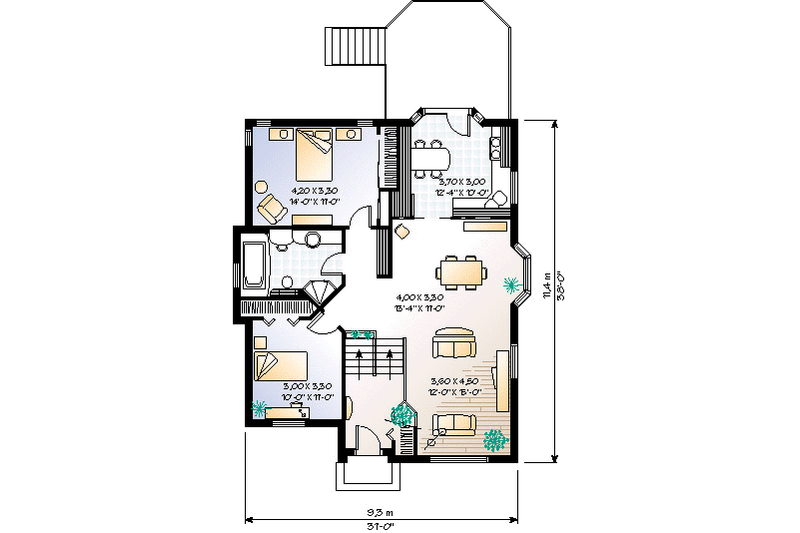 Dream House Plan - Floor Plan - Main Floor for European House Plan #23-1014 - 2 bed, 1 bath