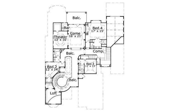 Floor Plan - Upper Floor for European House Plan #411-840 - 4 bed, 4.5 bath