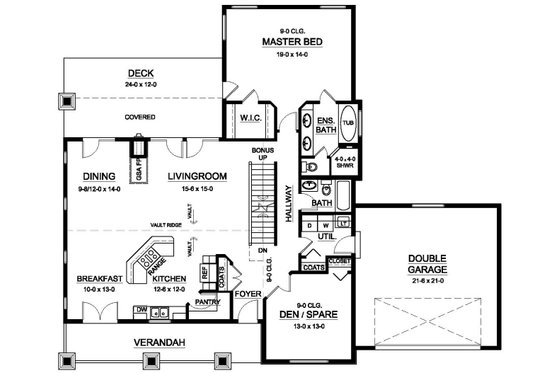 Floor Plan - Main Floor for Ranch House Plan #126-192 - 2 bed, 2 bath