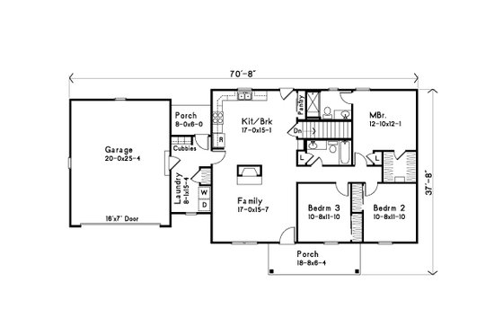 Floor Plan - Main Floor for Ranch House Plan #22-622 - 3 bed, 2 bath