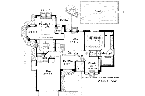 Floor Plan - Main Floor for European House Plan #310-179 - 3 bed, 2.5 bath