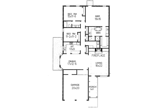 Floor Plan - Main Floor for Southern House Plan #15-245 - 3 bed, 2 bath