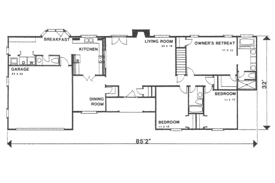 Floor Plan - Main Floor for Ranch House Plan #30-163 - 3 bed, 2 bath