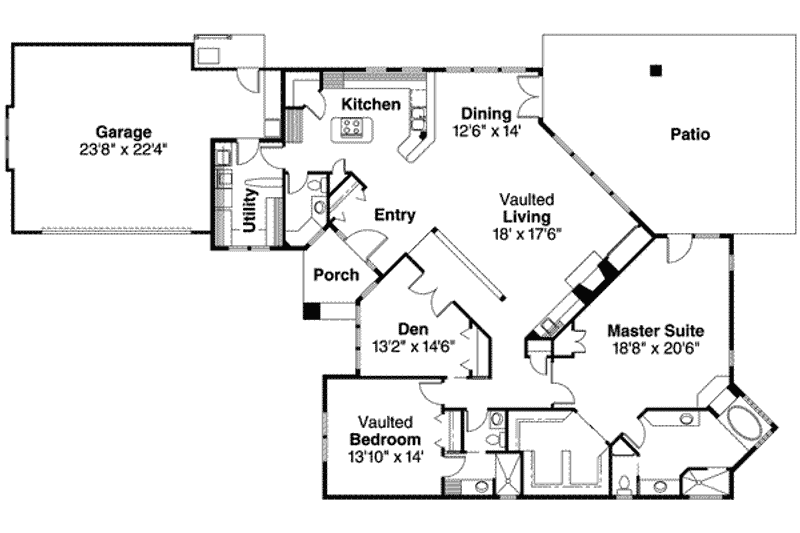 Home Plan - Floor Plan - Main Floor for Ranch House Plan #124-451 - 3 bed, 2.5 bath