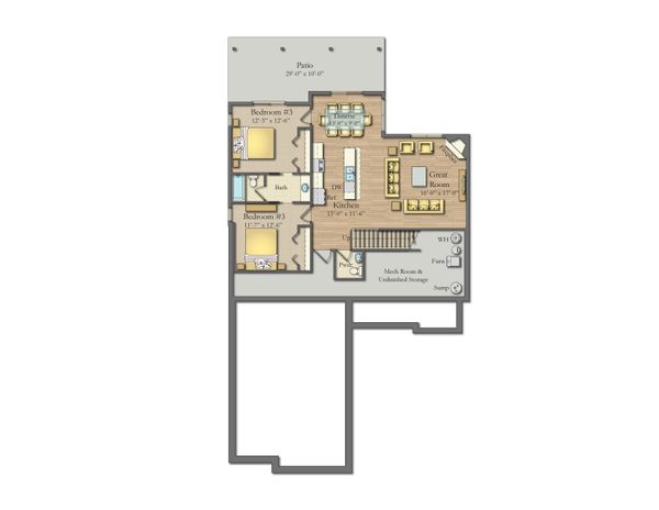 Craftsman Floor Plan - Lower Floor Plan #1057-20