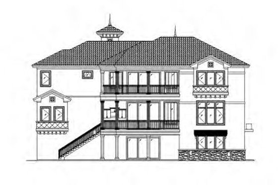 Exterior - Rear Elevation for Mediterranean House Plan #27-397 - 5 bed, 4.5 bath
