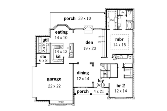 Floor Plan - Main Floor for Southern House Plan #16-212 - 4 bed, 3 bath