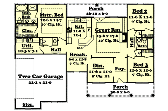 Floor Plan - Main Floor for Colonial House Plan #430-23 - 3 bed, 2.5 bath