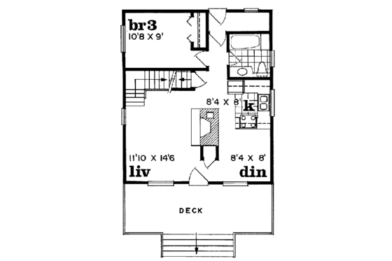 Floor Plan - Main Floor for Cottage House Plan #47-106 - 3 bed, 1.5 bath