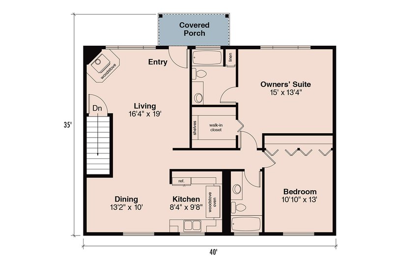 House Blueprint - Floor Plan - Main Floor for Traditional House Plan #124-1304 - 2 bed, 2 bath