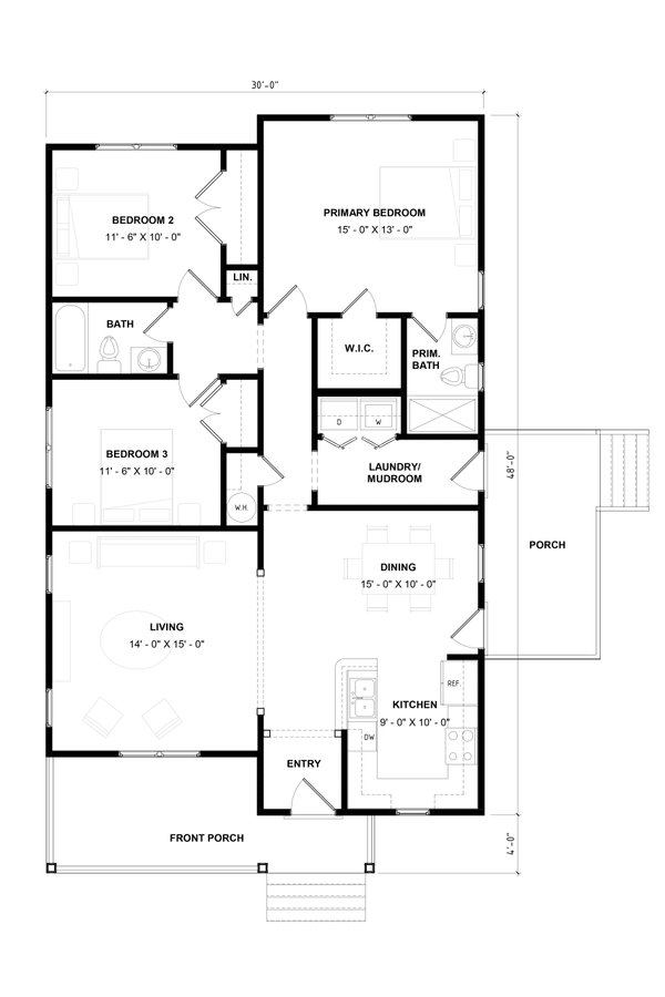 House Design - Floor Plan - Main Floor for Craftsman House Plan #936-51 - 3 bed, 2 bath