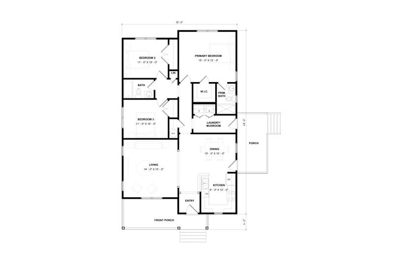 House Design - Floor Plan - Main Floor for Craftsman House Plan #936-51 - 3 bed, 2 bath