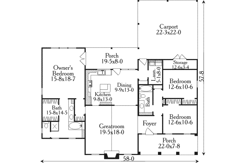 Dream House Plan - Floor Plan - Main Floor for Country House Plan #406-247 - 3 bed, 2 bath