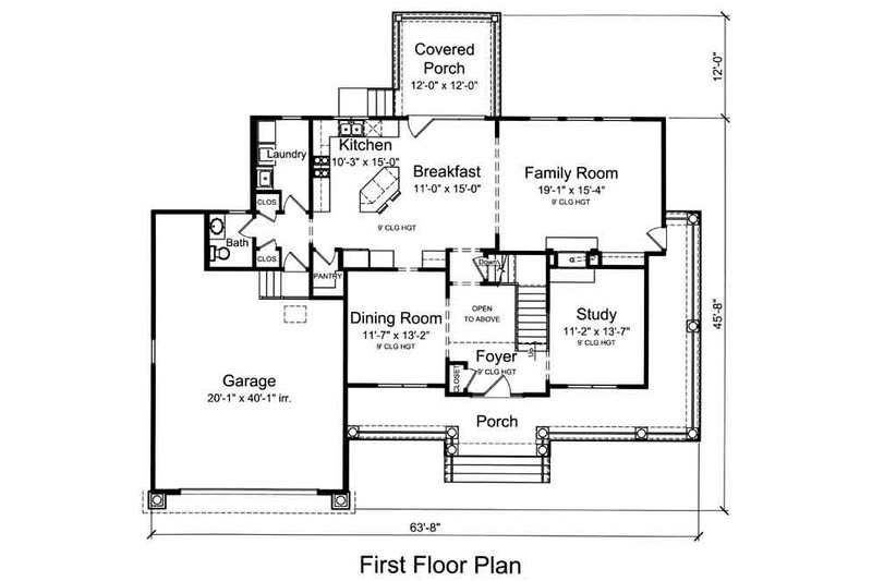 Dream House Plan - Floor Plan - Main Floor for Country House Plan #46-488 - 4 bed, 2.5 bath