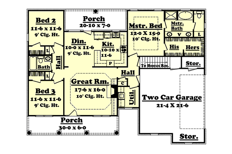 Home Plan - Floor Plan - Main Floor for Colonial House Plan #430-14 - 3 bed, 2 bath