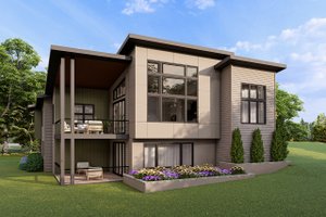 Exterior - Rear Elevation for Contemporary House Plan #124-1401 - 3 bed, 2.5 bath