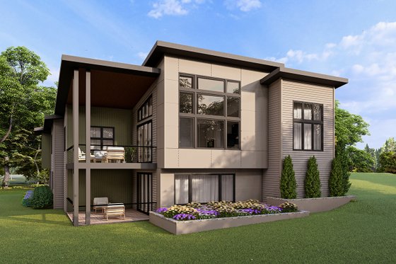 Exterior - Rear Elevation for Contemporary House Plan #124-1401 - 3 bed, 2.5 bath