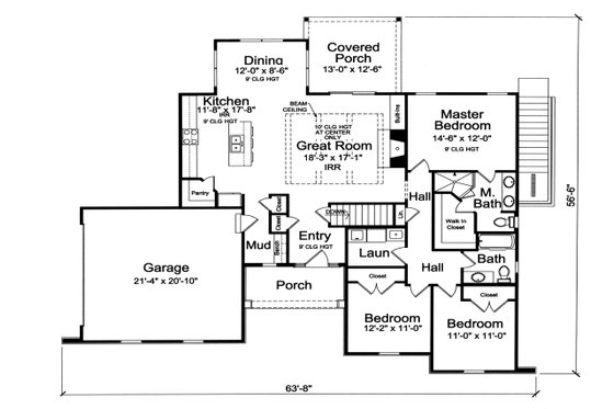 Floor Plan - Main Floor for Farmhouse House Plan #46-909 - 3 bed, 2 bath