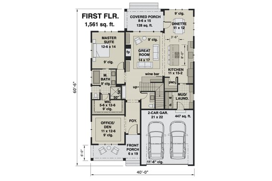 Floor Plan - Main Floor for Farmhouse House Plan #51-1165 - 4 bed, 3.5 bath
