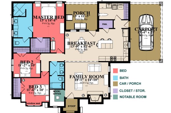 Floor Plan - Main Floor for Cottage House Plan #63-396 - 3 bed, 2 bath